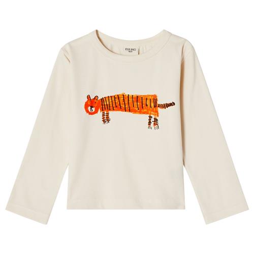 Kuling GOTS Athens Langærmet T-shirt Med Tiger Print Cremefarvet | Hvid | 98/104 cm