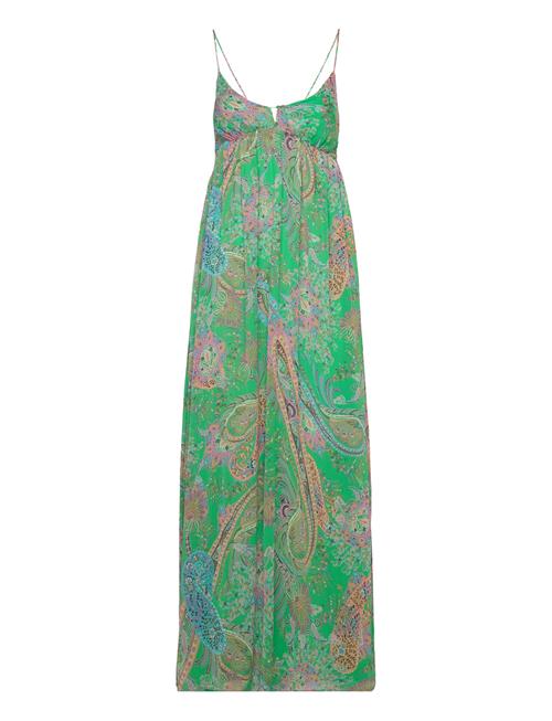 Mango Open Back Printed Dress Mango Green