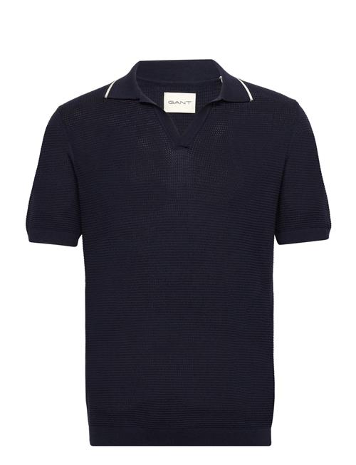 Se GANT Cotton Texture Open Polo GANT Navy ved Booztlet