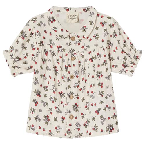 Se Buddy & Hope Mira GOTS Mønstret Bluse Wild Strawberry | Hvid | 86/92 cm ved Babyshop