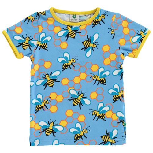 Se Småfolk Mønstret T-shirt Med Bier Blue Grotto | Blå | 7-8 years ved Babyshop