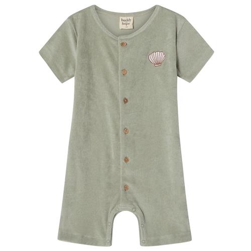 Se Buddy & Hope Harry GOTS Romper Med Muslingeskal Grøn | Grønn | 86/92 cm ved Babyshop