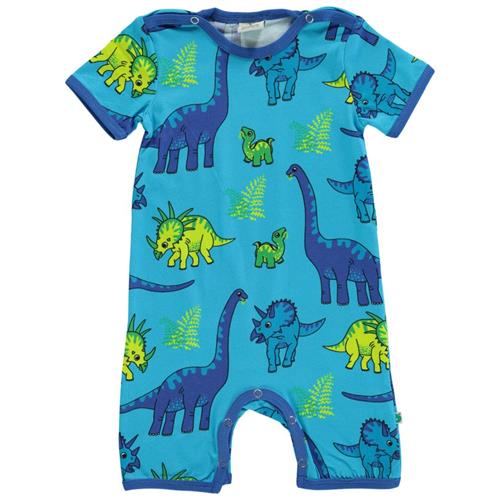 Se Småfolk Mønstret Romper Med Dinosauruser Blue Atoll | Blå | 56 cm ved Babyshop