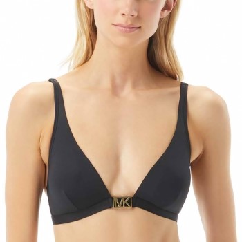 Michael Kors Logo Solids Triangle Bikini Top Sort nylon Small Dame