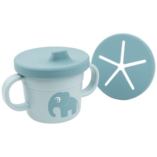 Se Done by Deer Foodie Elphie Sippy Cup Med Snack-låg Blå | Blå | 1-4 ved Babyshop