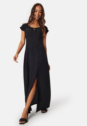 Se Happy Holly Structure Maxi Slit Dress Black 32/34 ved Bubbleroom