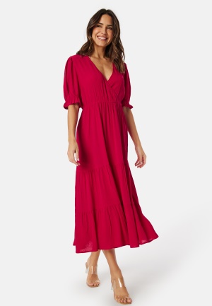 Se BUBBLEROOM Puff Sleeve Viscose Dress Red XS ved Bubbleroom