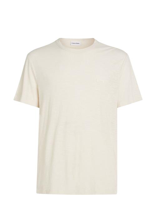 Se Calvin Klein Cotton Linen T-Shirt Calvin Klein Cream ved Booztlet