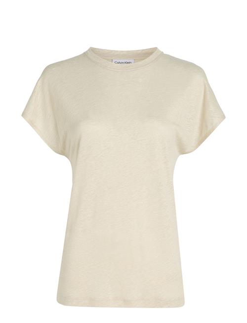 Se Calvin Klein Linen Blend C-Nk Top Ss Calvin Klein Beige ved Booztlet