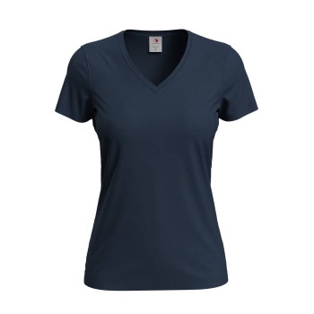 Se Stedman Classic V-Neck Women T-shirt Mørkblå bomuld Medium Dame ved Timarco