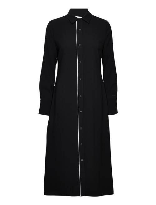 Calvin Klein Crepe Tipping Midi Shirt Dress Calvin Klein Black