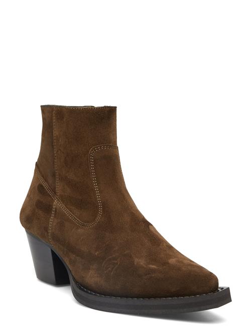 Se ANGULUS Bootie - Block Heel - With Zippe ANGULUS Brown ved Booztlet