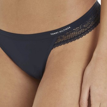 Tommy Hilfiger Trusser Lace Trim Logo Thong Marineblå Small Dame