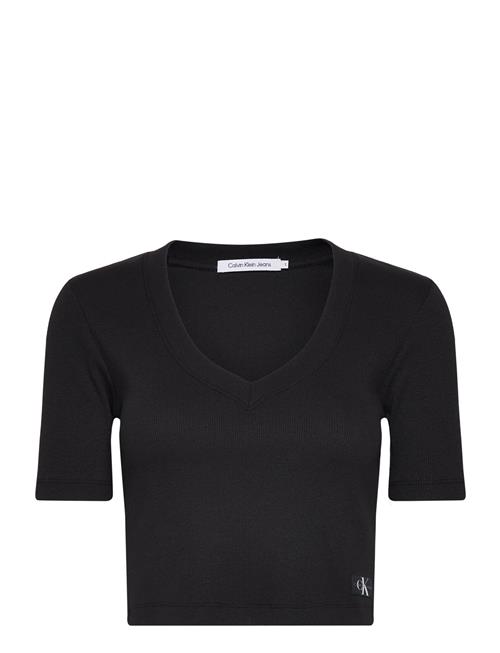 Calvin Klein Jeans Woven Label Rib V-Neck Tee Calvin Klein Jeans Black