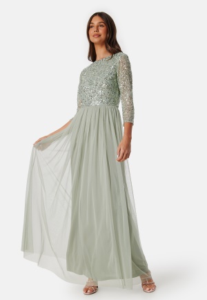 Se AngelEye Sequin Bodice Maxi Dress Sage Green S (UK10) ved Bubbleroom