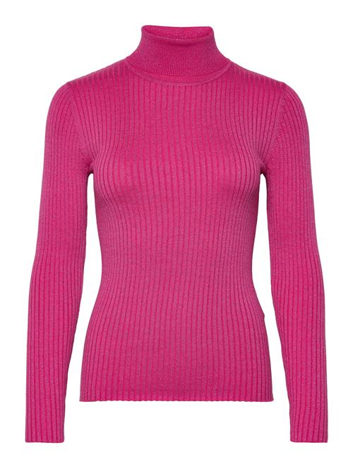 Se Selected Femme Slflydia Ls Knit Rollneck Lurex B Selected Femme Pink ved Booztlet