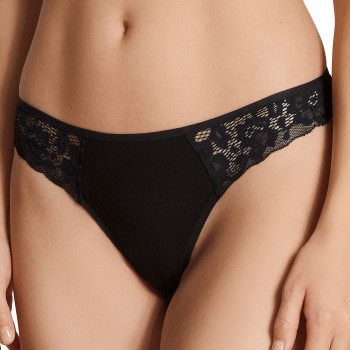 Calida Trusser Natural Comfort Lace Thong Sort bomuld X-Small Dame