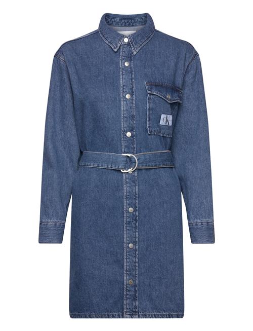 Se Calvin Klein Jeans Belted Utility Shirt Dress Calvin Klein Jeans Blue ved Booztlet