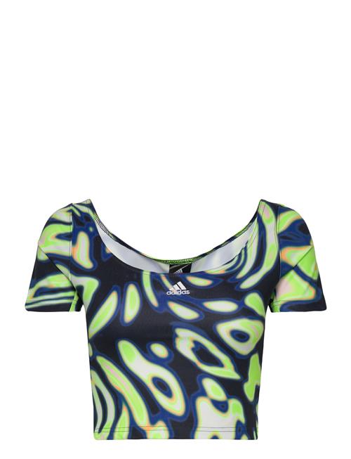 Se adidas Sportswear Vibrant Print Crop T-Shirt Adidas Sportswear Navy ved Booztlet