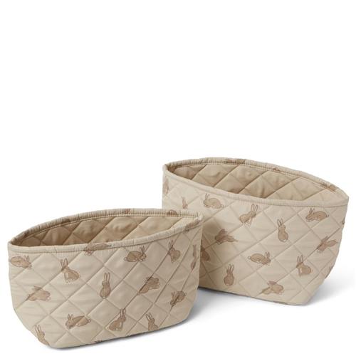 Se Buddy & Hope 2-pak Mønstrete Quiltede Opbevaringskurve Bunny | Beige | 0 ved Babyshop