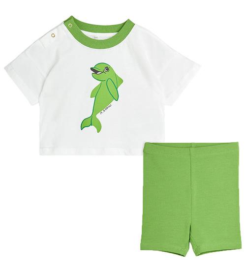 Mini Rodini GaveÃ¦ske - Shorts/T-shirt - Dolphin - Hvid/GrÃ¸n