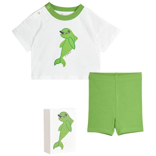 Se Mini Rodini GOTS Dolphin T-Shirt Og Shorts Sæt Grøn | Grønn | 92/98 cm ved Babyshop