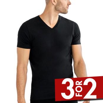 Bread & Boxers Bread and Boxers Cotton Stretch V-Neck T-shirt 2P Sort økologisk bomuld Small Herre