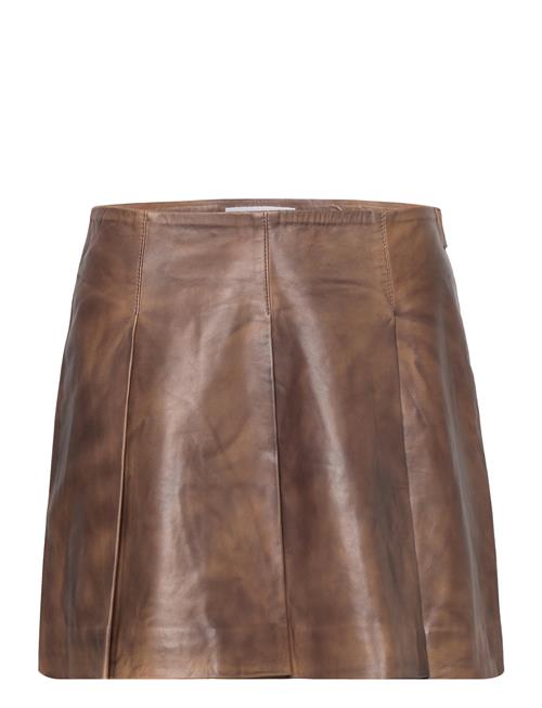 REMAIN Birger Christensen Leather Pleated Skirt REMAIN Birger Christensen Brown