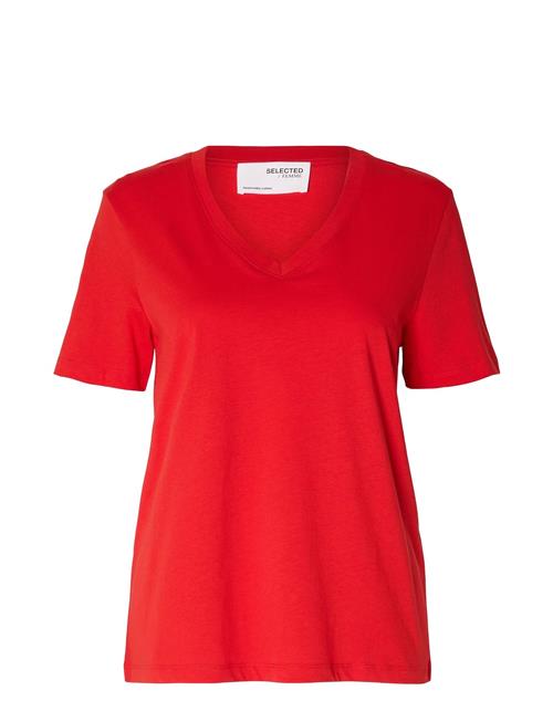 Se Selected Femme Slfessential Ss V-Neck Tee Noos Selected Femme Red ved Booztlet