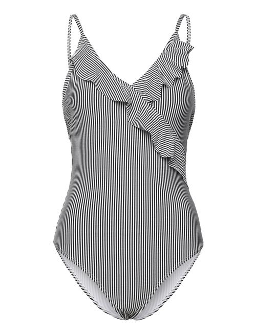 Becksöndergaard Striba Bly Frill Swimsuit Becksöndergaard Navy