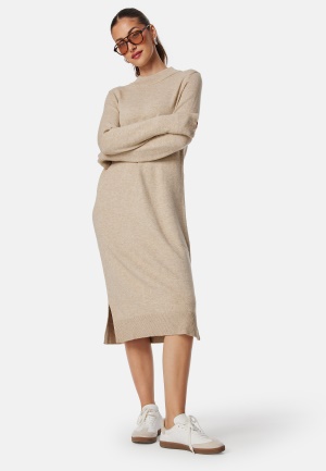 Se VILA Ril Crew Neck Midi Dress Natural Melange M ved Bubbleroom