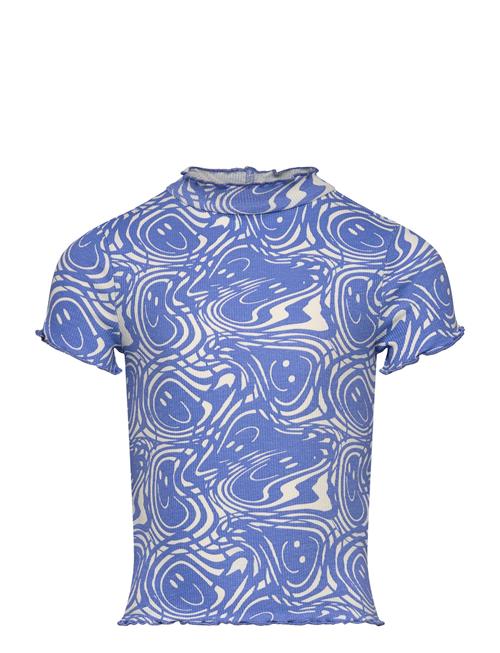 Cropped Printed Rib T-Shirt Tom Tailor Blue