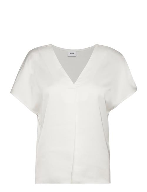 Vila Viellette V-Neck S/S Satin Top - Noos Vila White