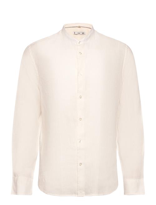 100 Linen Mao Collar Shirt Mango White