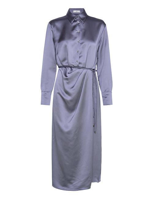 Mango Satin Shirt Dress Mango Blue