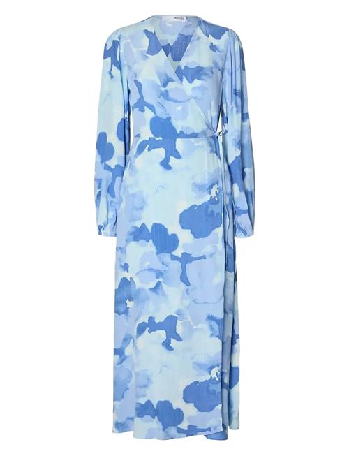 Slfsusie L/S Aop Ankle Wrap Dress Noos Selected Blue