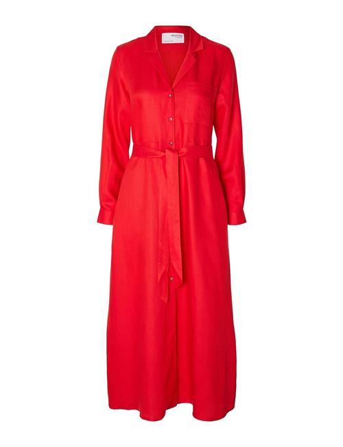 Se Selected Femme Slflyra Ls Ankle Linen Shirt Dress B Selected Femme Red ved Booztlet