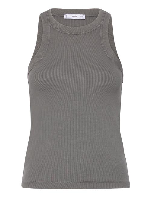 Mango Ribbed Washed-Effect Cotton Top Mango Grey