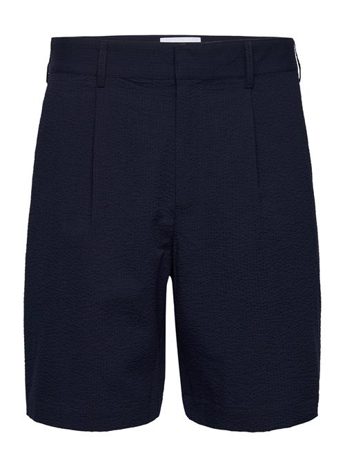 Linton Pleat Short Seersucker Navy Wax London Navy