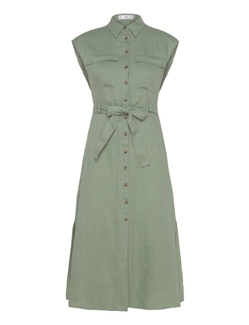 Mango 100 Linen Shirty Dress Mango Green