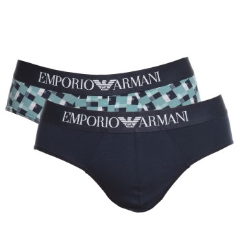 Emporio Armani Armani Cotton Stretch Print Briefs 2P Marine/Ternet bomuld Small Herre