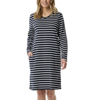 Schiesser Women Longsleeve Nightdress Blå/Hvid bomuld 40 Dame