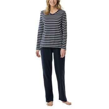 Se Schiesser Women Straight Leg Long Pyjama Blå/Hvid bomuld 42 Dame ved Timarco