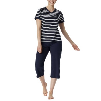 Schiesser Women Three Quarter Pyjamas Blå/Hvid bomuld 38 Dame