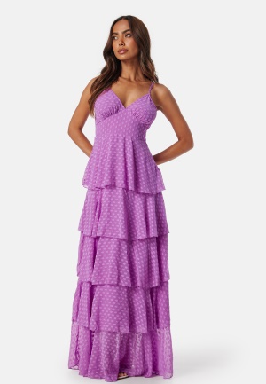 Se VILA Viika V-Neck maxi flounce dress Dewberry 38 ved Bubbleroom