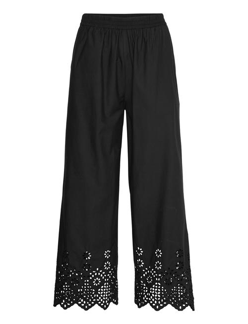 Cotton Trousers W/ Embroidery Rosemunde Black