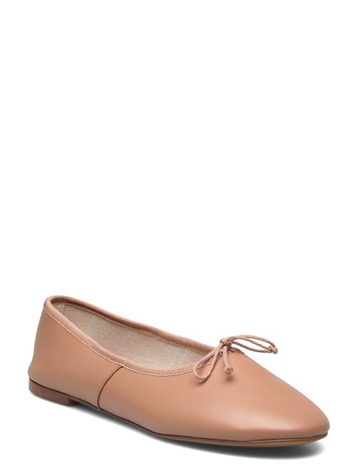 Leather Ballet Flats With Bow Mango Beige