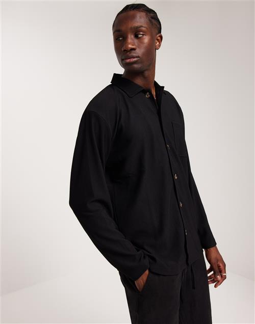 Selected Homme Slhrelax-Plisse Ls Shirt Ex Hverdagsskjorter Black