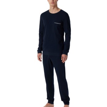 Se Schiesser Fine Interlock Cotton Long Pyjama Mørkblå bomuld 48 Herre ved Timarco