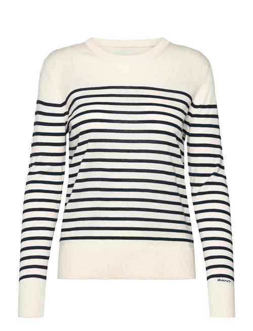 Se GANT Fine Knit Striped C-Neck GANT White ved Booztlet